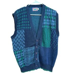Northwest Outfitters Vintage Knit Sweater‎ Vest Blue Green Patchwork Large